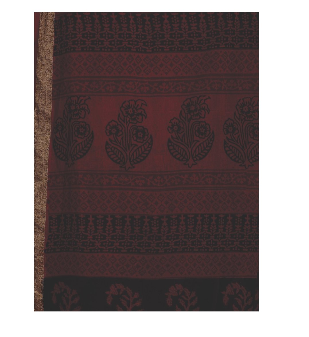 Maroon Cotton Hand Block Bagh Print Handcrafted Saree-Saree-Kalakari India-ZIBASA0071-Bagh, Cotton, Geographical Indication, Hand Blocks, Hand Crafted, Heritage Prints, Natural Dyes, Sarees, Sustainable Fabrics-[Linen,Ethnic,wear,Fashionista,Handloom,Handicraft,Indigo,blockprint,block,print,Cotton,Chanderi,Blue, latest,classy,party,bollywood,trendy,summer,style,traditional,formal,elegant,unique,style,hand,block,print, dabu,booti,gift,present,glamorous,affordable,collectible,Sari,Saree,printed, h