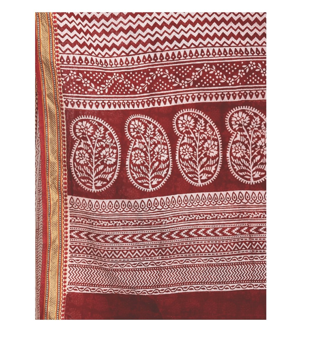 Red Cotton Hand Block Bagh Print Handcrafted Saree-Saree-Kalakari India-ZIBASA0073-Bagh, Cotton, Geographical Indication, Hand Blocks, Hand Crafted, Heritage Prints, Natural Dyes, Sarees, Sustainable Fabrics-[Linen,Ethnic,wear,Fashionista,Handloom,Handicraft,Indigo,blockprint,block,print,Cotton,Chanderi,Blue, latest,classy,party,bollywood,trendy,summer,style,traditional,formal,elegant,unique,style,hand,block,print, dabu,booti,gift,present,glamorous,affordable,collectible,Sari,Saree,printed, holi