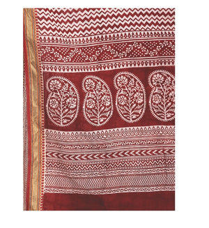 Red Cotton Hand Block Bagh Print Handcrafted Saree-Saree-Kalakari India-ZIBASA0073-Bagh, Cotton, Geographical Indication, Hand Blocks, Hand Crafted, Heritage Prints, Natural Dyes, Sarees, Sustainable Fabrics-[Linen,Ethnic,wear,Fashionista,Handloom,Handicraft,Indigo,blockprint,block,print,Cotton,Chanderi,Blue, latest,classy,party,bollywood,trendy,summer,style,traditional,formal,elegant,unique,style,hand,block,print, dabu,booti,gift,present,glamorous,affordable,collectible,Sari,Saree,printed, holi