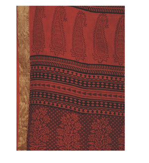 Rust Orange Cotton Hand Block Bagh Print Handcrafted Saree-Saree-Kalakari India-ZIBASA0074-Bagh, Cotton, Geographical Indication, Hand Blocks, Hand Crafted, Heritage Prints, Natural Dyes, Sarees, Sustainable Fabrics-[Linen,Ethnic,wear,Fashionista,Handloom,Handicraft,Indigo,blockprint,block,print,Cotton,Chanderi,Blue, latest,classy,party,bollywood,trendy,summer,style,traditional,formal,elegant,unique,style,hand,block,print, dabu,booti,gift,present,glamorous,affordable,collectible,Sari,Saree,print