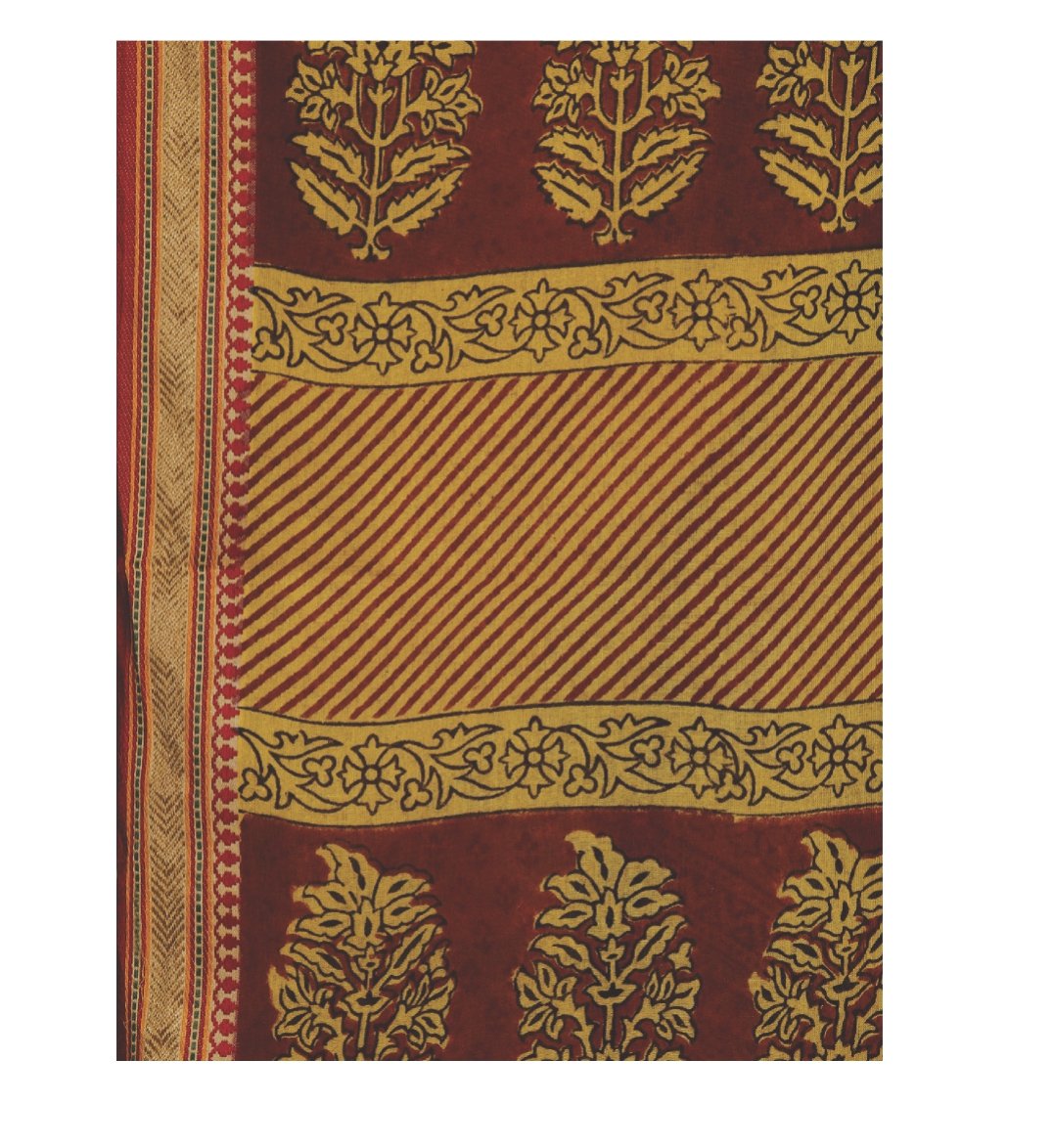 Mustard Yellow Cotton Hand Block Bagh Print Handcrafted Saree-Saree-Kalakari India-ZIBASA0075-Bagh, Cotton, Geographical Indication, Hand Blocks, Hand Crafted, Heritage Prints, Natural Dyes, Sarees, Sustainable Fabrics-[Linen,Ethnic,wear,Fashionista,Handloom,Handicraft,Indigo,blockprint,block,print,Cotton,Chanderi,Blue, latest,classy,party,bollywood,trendy,summer,style,traditional,formal,elegant,unique,style,hand,block,print, dabu,booti,gift,present,glamorous,affordable,collectible,Sari,Saree,pr