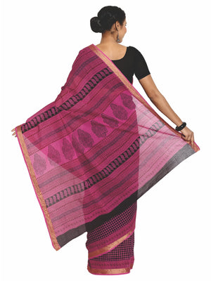 Magenta Cotton Hand Block Bagh Print Handcrafted Saree-Saree-Kalakari India-ZIBASA0078-Bagh, Cotton, Geographical Indication, Hand Blocks, Hand Crafted, Heritage Prints, Natural Dyes, Sarees, Sustainable Fabrics-[Linen,Ethnic,wear,Fashionista,Handloom,Handicraft,Indigo,blockprint,block,print,Cotton,Chanderi,Blue, latest,classy,party,bollywood,trendy,summer,style,traditional,formal,elegant,unique,style,hand,block,print, dabu,booti,gift,present,glamorous,affordable,collectible,Sari,Saree,printed, 