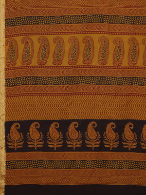 Mustard and Black, Kalakari India Mustard Brown & Black Handblock Print Maheshwari Saree ZIBASA0088-Saree-Kalakari India-ZIBASA0088-Bagh, Geographical Indication, Hand Block, Hand Crafted, Heritage Prints, Maheshwari, Natural Dyes, Red, Sarees, Silk Blend, Sustainable Fabrics, Woven, Yellow-[Linen,Ethnic,wear,Fashionista,Handloom,Handicraft,Indigo,blockprint,block,print,Cotton,Chanderi,Blue, latest,classy,party,bollywood,trendy,summer,style,traditional,formal,elegant,unique,style,hand,block,prin