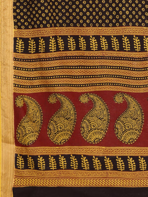 Yellow and Black, Kalakari India Mustard Yellow & Black Handblock Print Maheshwari Saree ZIBASA0093-Saree-Kalakari India-ZIBASA0093-Bagh, Geographical Indication, Hand Block, Hand Crafted, Heritage Prints, Maheshwari, Natural Dyes, Red, Sarees, Silk Blend, Sustainable Fabrics, Woven, Yellow-[Linen,Ethnic,wear,Fashionista,Handloom,Handicraft,Indigo,blockprint,block,print,Cotton,Chanderi,Blue, latest,classy,party,bollywood,trendy,summer,style,traditional,formal,elegant,unique,style,hand,block,prin