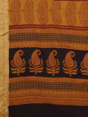 Mustard and Black, Kalakari India Mustard Yellow & Black Handblock Print Maheshwari Saree ZIBASA0095-Saree-Kalakari India-ZIBASA0095-Bagh, Geographical Indication, Hand Block, Hand Crafted, Heritage Prints, Maheshwari, Natural Dyes, Red, Sarees, Silk Blend, Sustainable Fabrics, Woven, Yellow-[Linen,Ethnic,wear,Fashionista,Handloom,Handicraft,Indigo,blockprint,block,print,Cotton,Chanderi,Blue, latest,classy,party,bollywood,trendy,summer,style,traditional,formal,elegant,unique,style,hand,block,pri