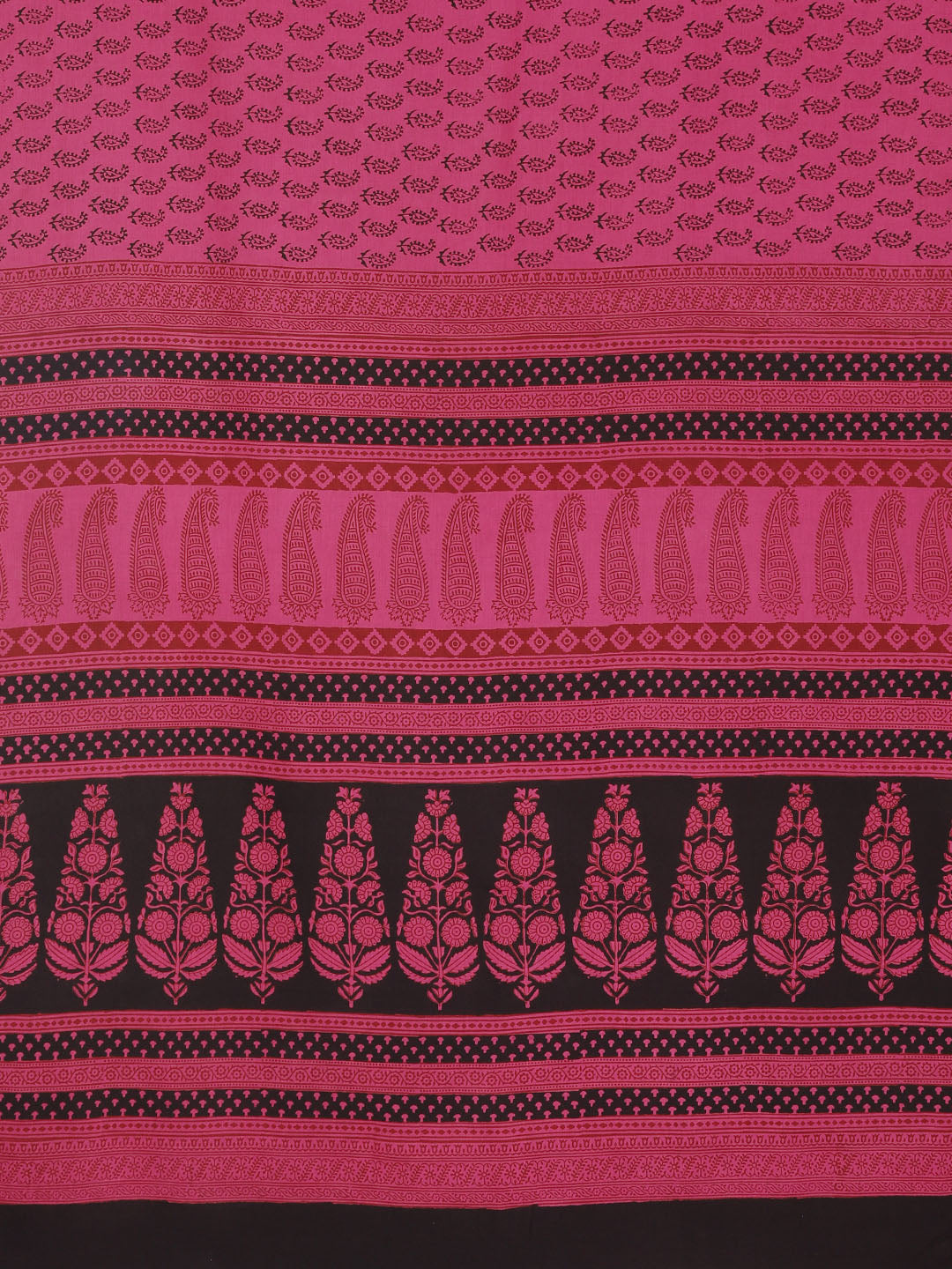 Pink and Black, Kalakari India Pink & Black Printed Bagh Saree ZIBASA0106-Saree-Kalakari India-ZIBASA0106-Bagh, Cotton, Geographical Indication, Hand Crafted, Heritage Prints, Natural Dyes, Red, Sarees, Sustainable Fabrics, Woven, Yellow-[Linen,Ethnic,wear,Fashionista,Handloom,Handicraft,Indigo,blockprint,block,print,Cotton,Chanderi,Blue, latest,classy,party,bollywood,trendy,summer,style,traditional,formal,elegant,unique,style,hand,block,print, dabu,booti,gift,present,glamorous,affordable,collec