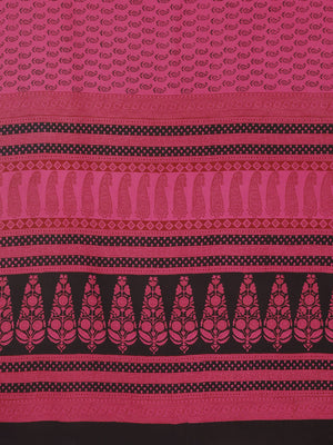 Pink and Black, Kalakari India Pink & Black Printed Bagh Saree ZIBASA0106-Saree-Kalakari India-ZIBASA0106-Bagh, Cotton, Geographical Indication, Hand Crafted, Heritage Prints, Natural Dyes, Red, Sarees, Sustainable Fabrics, Woven, Yellow-[Linen,Ethnic,wear,Fashionista,Handloom,Handicraft,Indigo,blockprint,block,print,Cotton,Chanderi,Blue, latest,classy,party,bollywood,trendy,summer,style,traditional,formal,elegant,unique,style,hand,block,print, dabu,booti,gift,present,glamorous,affordable,collec