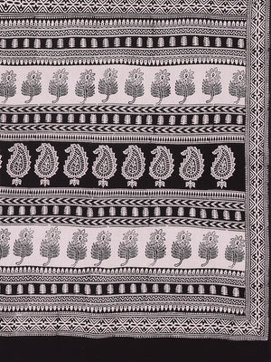 White and Black, Kalakari India Off-White & Black Handblock Print Bagh Saree ZIBASA0107-Saree-Kalakari India-ZIBASA0107-Bagh, Cotton, Geographical Indication, Hand Crafted, Heritage Prints, Natural Dyes, Red, Sarees, Sustainable Fabrics, Woven, Yellow-[Linen,Ethnic,wear,Fashionista,Handloom,Handicraft,Indigo,blockprint,block,print,Cotton,Chanderi,Blue, latest,classy,party,bollywood,trendy,summer,style,traditional,formal,elegant,unique,style,hand,block,print, dabu,booti,gift,present,glamorous,aff