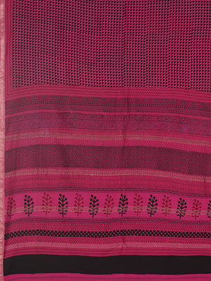 Pink and Black, Kalakari India Pink & Black Silk Blend Printed Maheshwari Saree ZIBASA0111-Saree-Kalakari India-ZIBASA0111-Bagh, Geographical Indication, Hand Block, Hand Crafted, Heritage Prints, Maheshwari, Natural Dyes, Red, Sarees, Silk Blend, Sustainable Fabrics, Woven, Yellow-[Linen,Ethnic,wear,Fashionista,Handloom,Handicraft,Indigo,blockprint,block,print,Cotton,Chanderi,Blue, latest,classy,party,bollywood,trendy,summer,style,traditional,formal,elegant,unique,style,hand,block,print, dabu,b