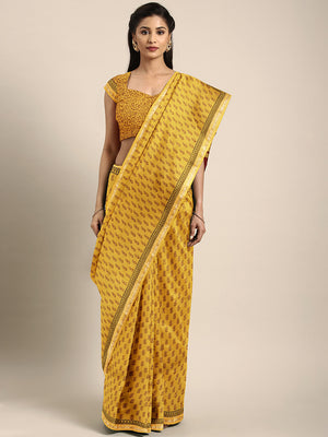 Yellow and Maroon, Kalakari India Mustard Yellow & Maroon Printed Maheshwari Saree ZIBASA0113-Saree-Kalakari India-ZIBASA0113-Bagh, Geographical Indication, Hand Block, Hand Crafted, Heritage Prints, Maheshwari, Natural Dyes, Red, Sarees, Silk Blend, Sustainable Fabrics, Woven, Yellow-[Linen,Ethnic,wear,Fashionista,Handloom,Handicraft,Indigo,blockprint,block,print,Cotton,Chanderi,Blue, latest,classy,party,bollywood,trendy,summer,style,traditional,formal,elegant,unique,style,hand,block,print, dab