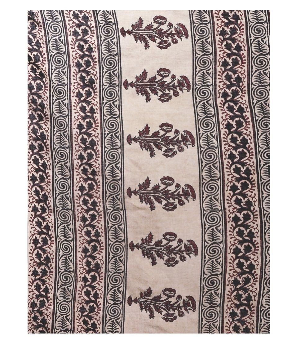 Beige Bagh Hand Block Print Handcrafted Cotton Saree - Kalakari India