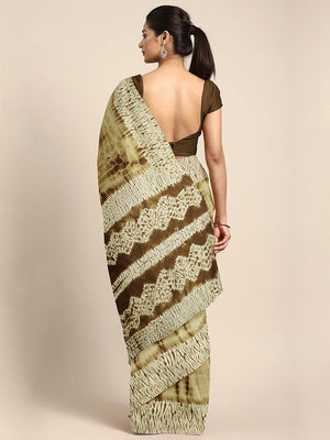 Beige & Brown Shibori Tie & Dyed Handcrafted Cotton Saree - Kalakari India