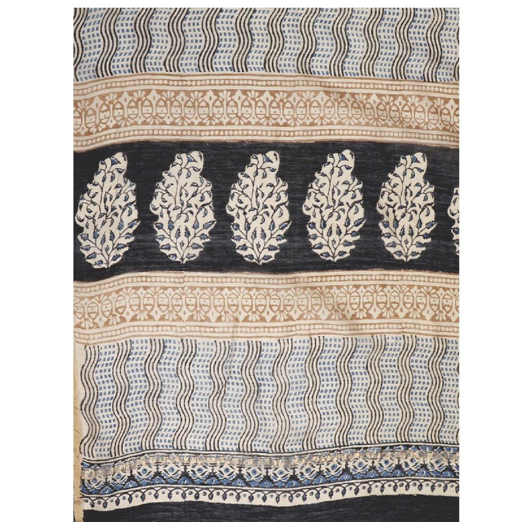 Beige Chanderi Silk Kalamkari Hand Block Print Handcrafted Saree - Kalakari India