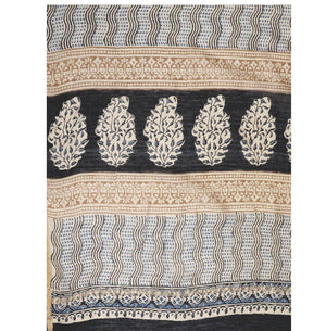 Beige Chanderi Silk Kalamkari Hand Block Print Handcrafted Saree - Kalakari India