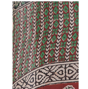 Beige & Maroon Chanderi Silk Kalamkari Hand Block Print Handcrafted Saree - Kalakari India