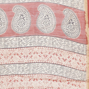 Beige & Red Chanderi Silk Kalamkari Hand Block Print Handcrafted Saree - Kalakari India