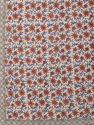 Beige & Rust Handblock Print Cotton Sare - Kalakari India