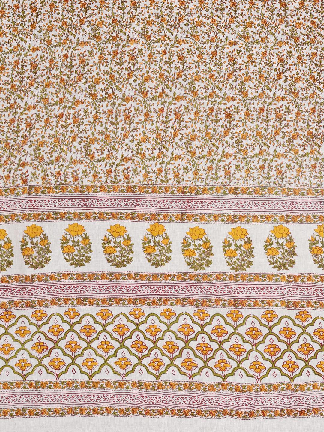 Beige & Yellow Hand Block Print Handcrafted Cotton Saree - Kalakari India