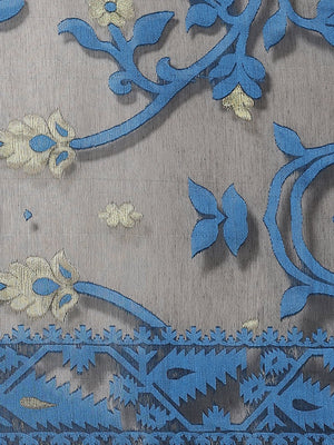 Black and Blue, Kalakari India Jamdani Silk Cotton Woven Design Saree without blouse CHBHSA0034 - Kalakari India