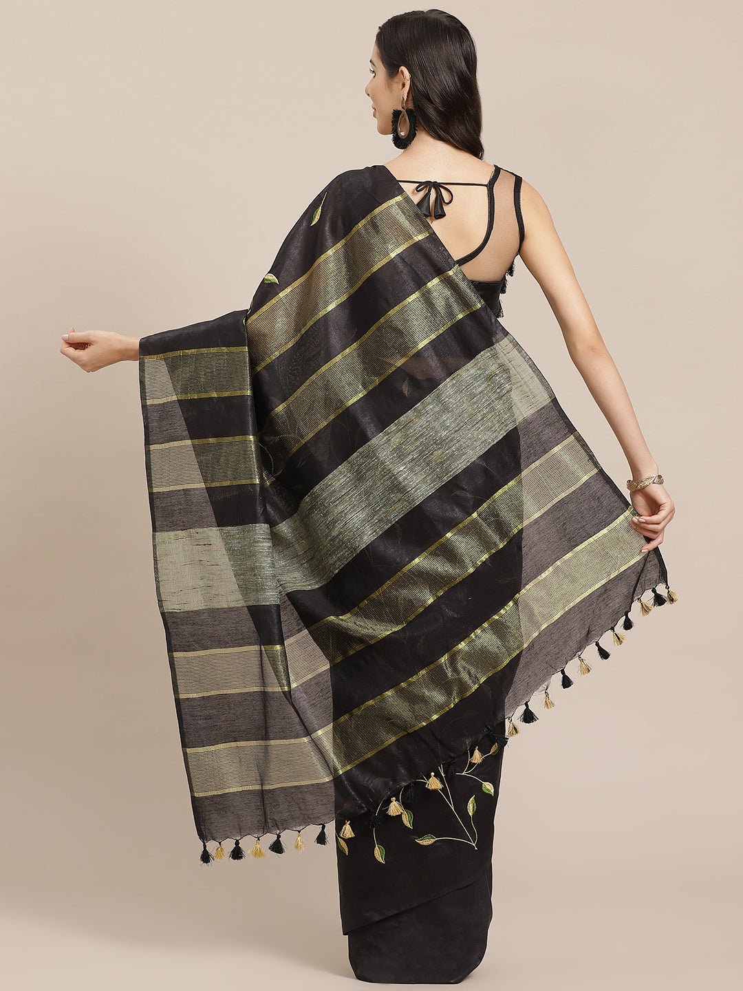 Black and Gold, Kalakari India Bhagalpuri Silk Blend Woven Design Saree with Blouse ALBGSA0143 - Kalakari India