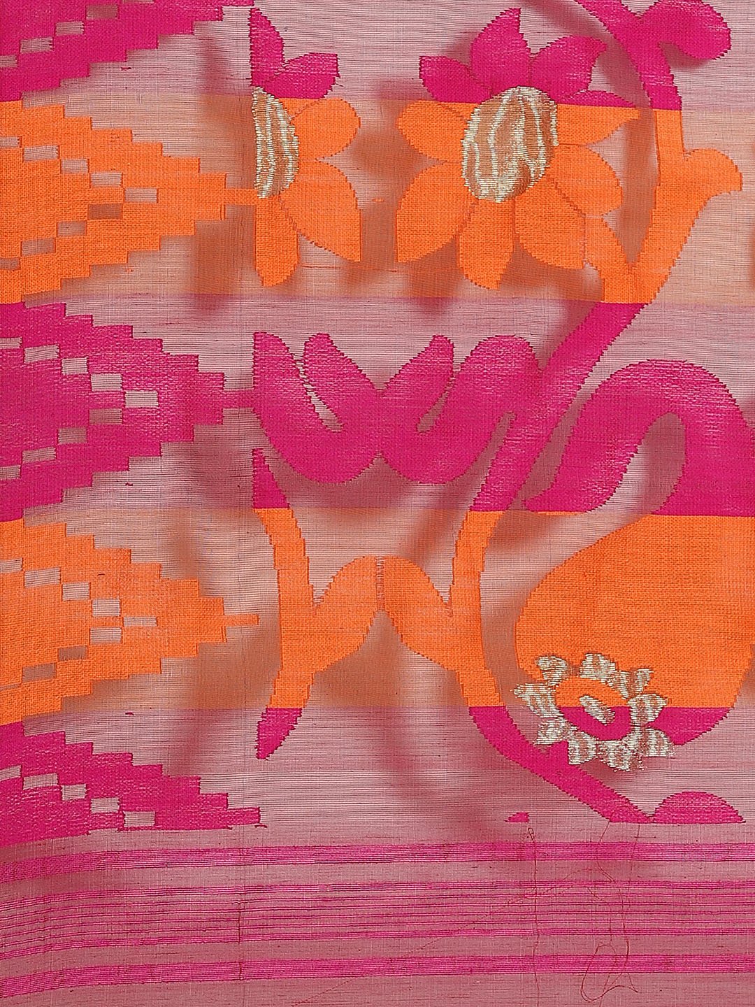 Black and Orange, Kalakari India Jamdani Silk Cotton Woven Design Saree without blouse CHBHSA0013 - Kalakari India