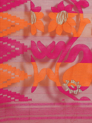 Black and Orange, Kalakari India Jamdani Silk Cotton Woven Design Saree without blouse CHBHSA0013 - Kalakari India