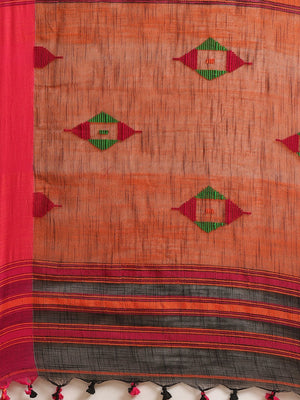 Black and Pink, Kalakari India Cotton Black Hand crafted saree with blouse SHBESA0016 - Kalakari India