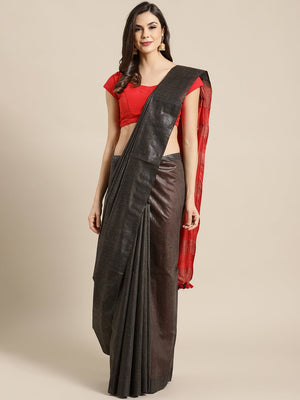Black and Red, Kalakari India Bhagalpuri Silk Blend Woven Design Saree with Blouse ALBGSA0130 - Kalakari India