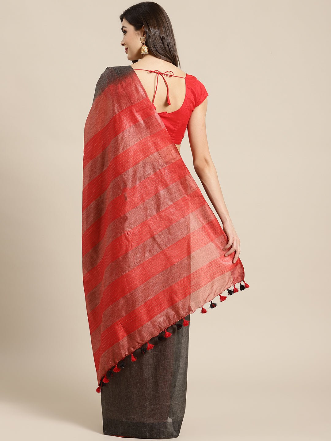 Black and Red, Kalakari India Bhagalpuri Silk Blend Woven Design Saree with Blouse ALBGSA0130 - Kalakari India