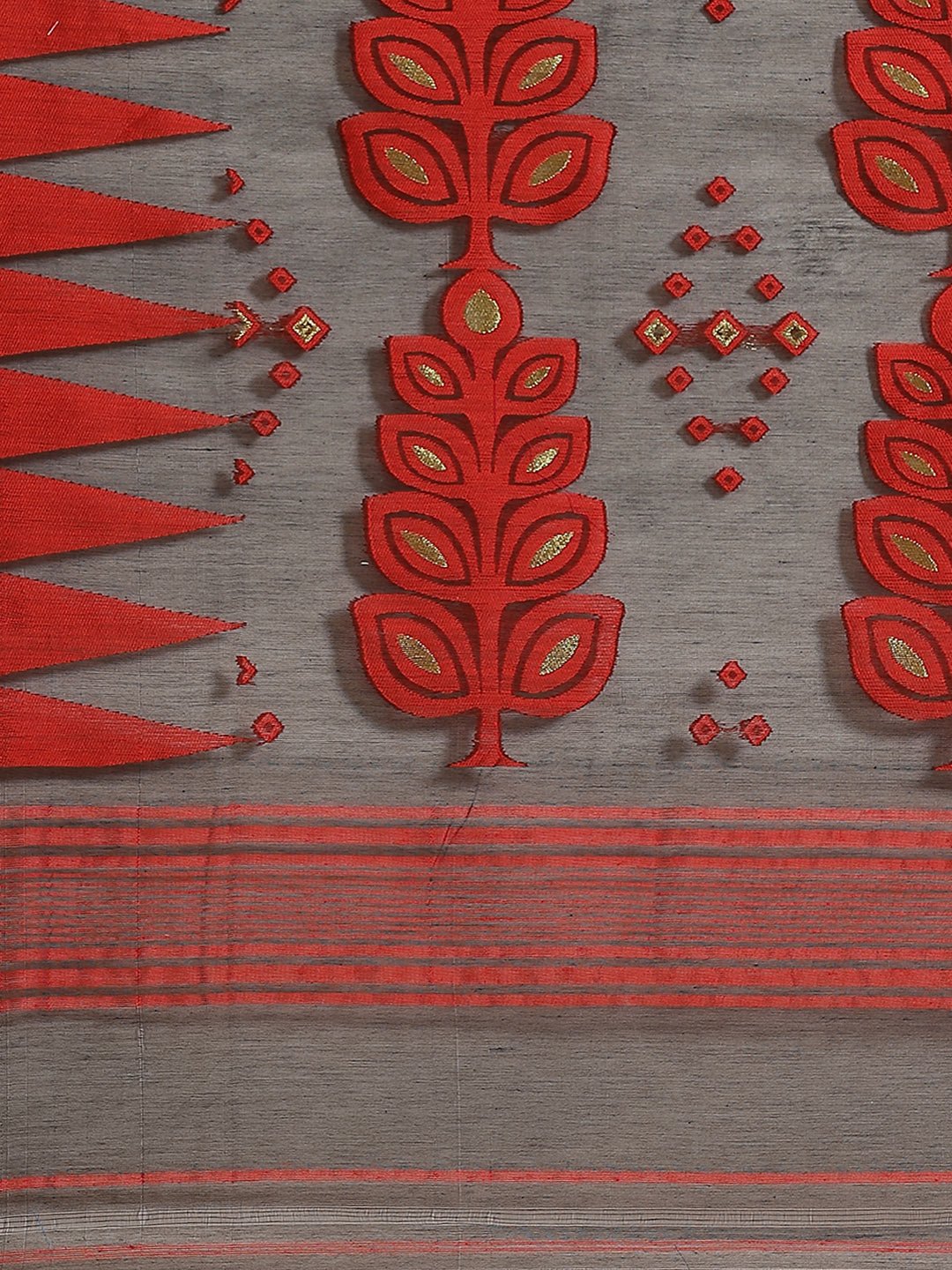 Black and Red, Kalakari India Jamdani Silk Cotton Woven Design Saree without blouse CHBHSA0012 - Kalakari India