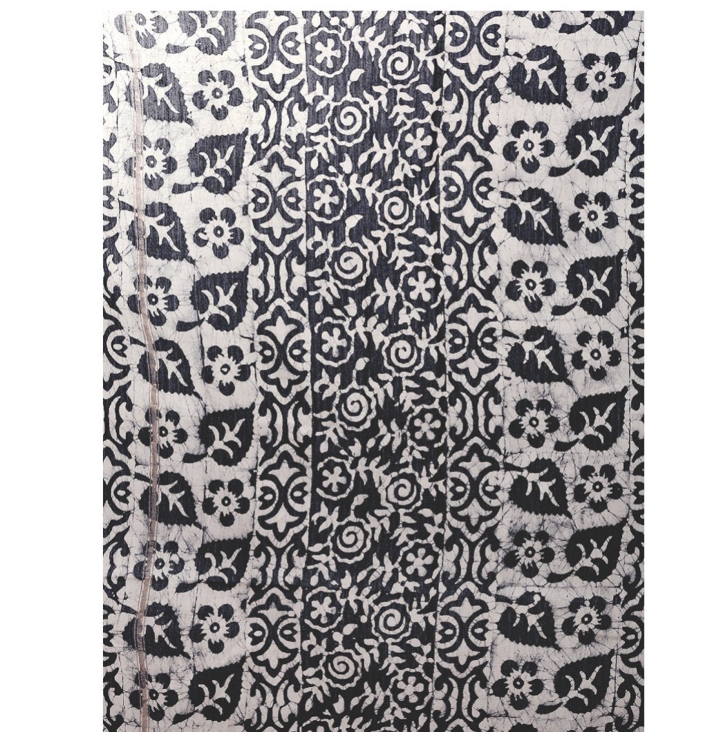 Black Chanderi Silk Batik Hand Block Print Handcrafted Saree - Kalakari India