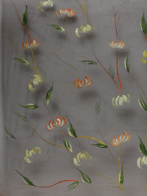 Black & Green Floral Hand Painted Organza Saree - Kalakari India