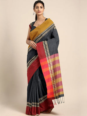 Black Jamdani Woven Design Saree With Blouse Piece SHBESA0068 SHBESA0068 - Kalakari India