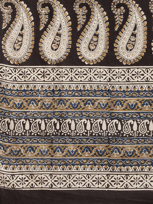 Black & Mustard Yellow Handblock Print Bagru Saree - Kalakari India