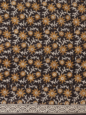 Black & Mustard Yellow Handblock Print Bagru Saree - Kalakari India