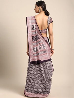 Black Off-White Handblock Print Bagh Saree - Kalakari India