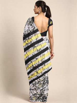 Black & Off-White Tie & Dyed Handcrafted Batik Cotton Saree - Kalakari India