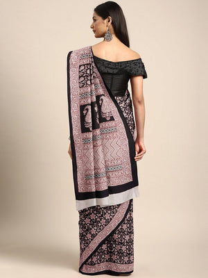 Black Pink Printed Bagh Saree - Kalakari India