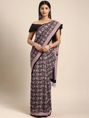 Black Pink Printed Bagh Saree - Kalakari India