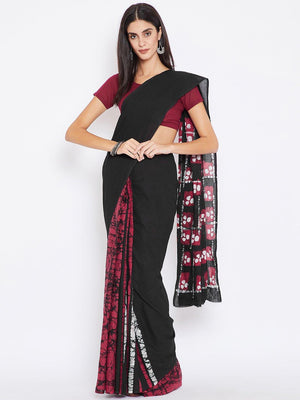 Black & Purple Batik Dyed Handcrafted Cotton Saree - Kalakari India