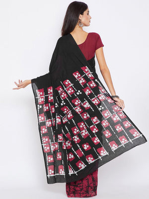 Black & Purple Batik Dyed Handcrafted Cotton Saree - Kalakari India