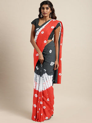 Black Red Dabu Handblock Print Bagru Saree - Kalakari India