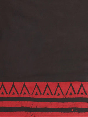 Black & Red Striped Mud Resist Handblock Print Handcrafted Cotton Saree - Kalakari India