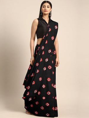 Black & Red Tie & Dyed Handcrafted Cotton Saree - Kalakari India