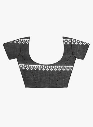 Black & White Hand Block Print Handcrafted Cotton Saree - Kalakari India