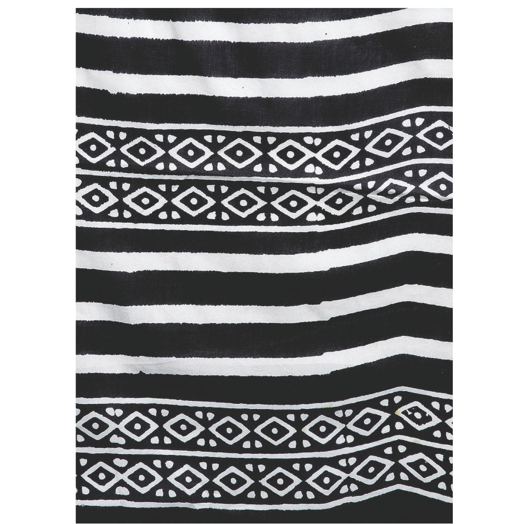 Black & White Hand Block Print Handcrafted Cotton Saree - Kalakari India