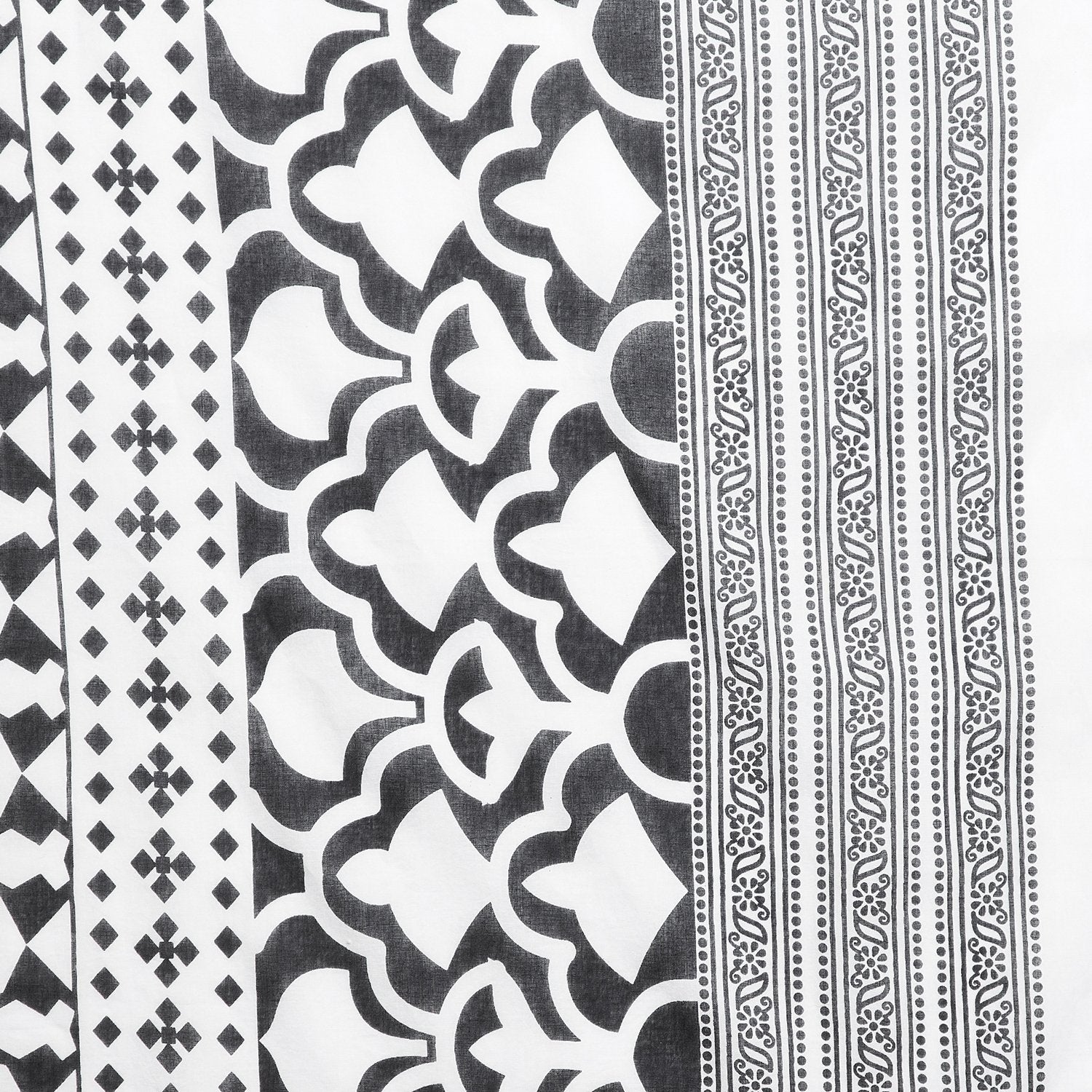 Black & White Hand Block Print Handcrafted Cotton Saree - Kalakari India