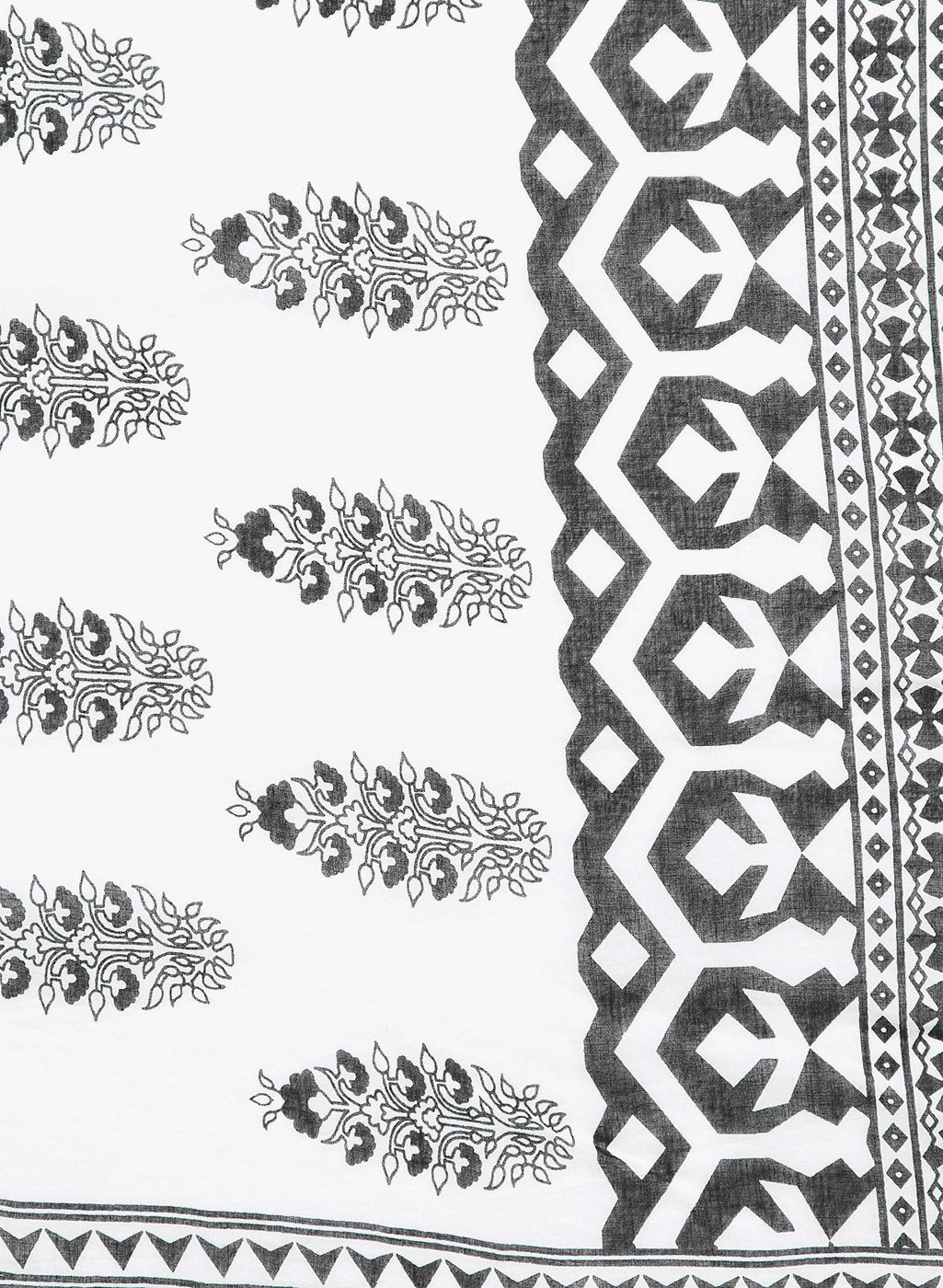 Black & White Hand Block Print Handcrafted Cotton Saree - Kalakari India