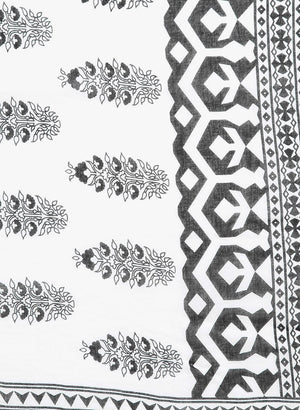 Black & White Hand Block Print Handcrafted Cotton Saree - Kalakari India