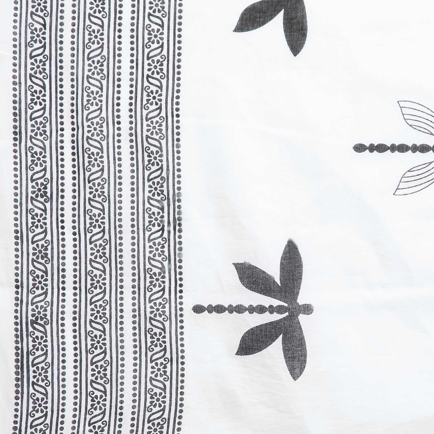 Black & White Hand Block Print Handcrafted Cotton Saree - Kalakari India